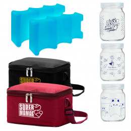 Kit Bolsa Super Mamãe para Leite Materno Nº4 com 3 Potes Decorados e 2 Gelos Artificiais